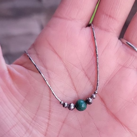 Vintage Native American handmade sterling balls, malachite ball, liquid silver h - Picture 4 of 14
